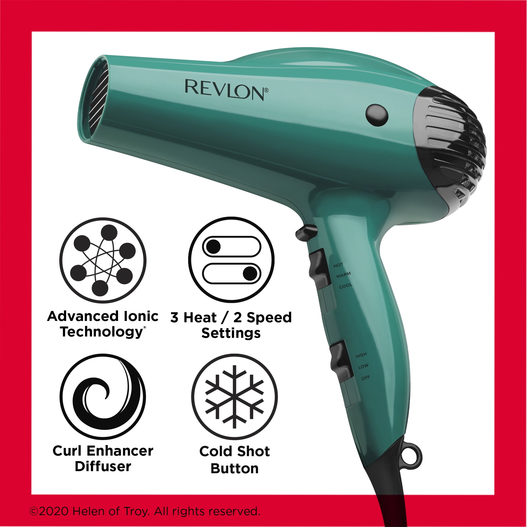 Revlon Essentials Volume Booster Hair Dryer, Green Blow Dryer with  Concentrator and Diffuser 