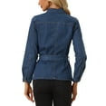 thumbnail image 3 of INSPIRE CHIC Denim Belted Jacket for Women's Lapel Collar Single Breasted Jean Jackets, 3 of 5