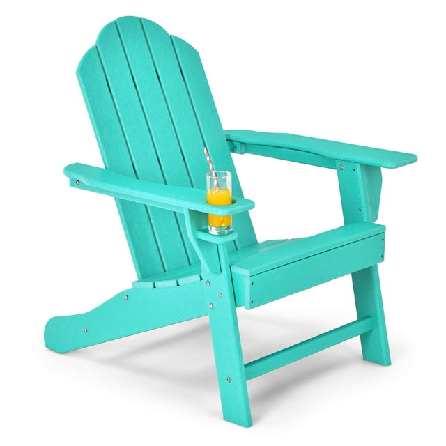 Costway Chaise Adirondack de Patio Résistante aux Intempéries pour Jardin et Terrasse avec Porte-Gobelet Turquoise