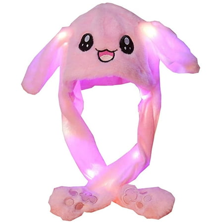 LED Glowing Ear Moving Jumping Rabbit Hat Animal Hat Pop Up Ears Plush ...