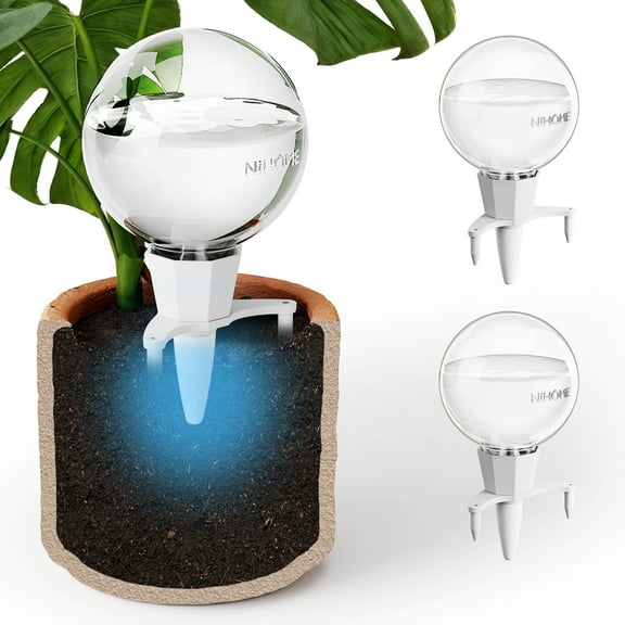 NiHome 2PCS Clay Base Plant Self-Watering Globes for Indoor Use,17oz Large Capacity Slow Release Water Reservoir Automatic Watering System with Easy Setup for Houseplants Home Office Balcony Planters