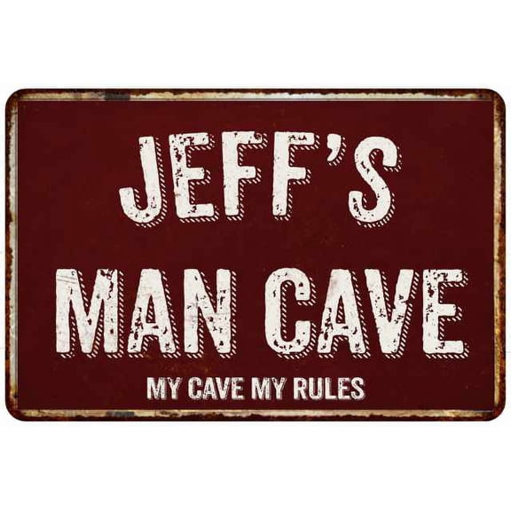 JEFF'S Man Cave Red Grunge Sign Metal 8x12 Decor 208120003069