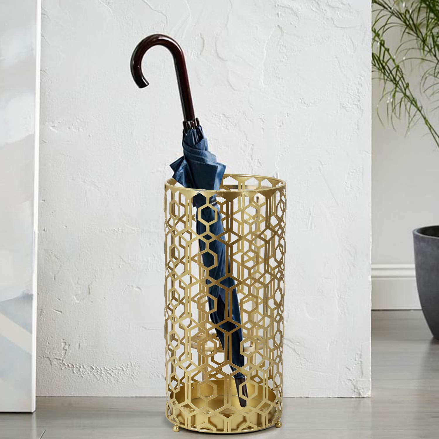 Metal Umbrella Racks  Round Stand Holder Organizer With Drip Tray Freestanding Holders For Canes Walking Sticks Entryway Home Office (gold)