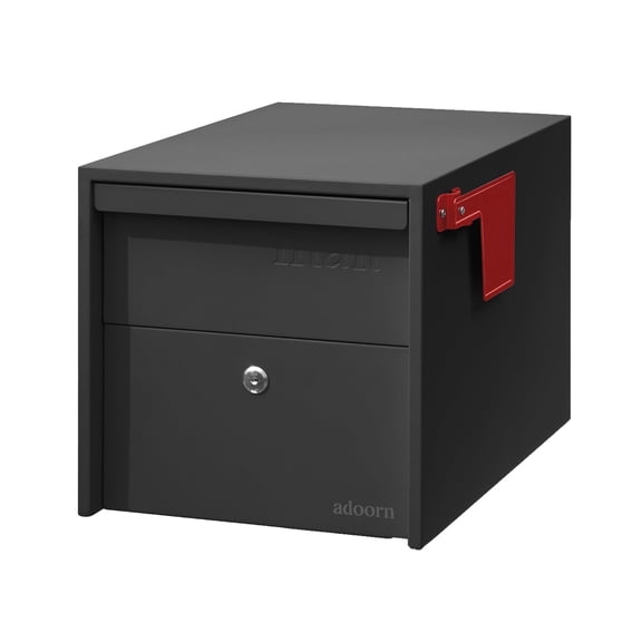 Adoorn Lockable Post Mount Mailbox | Small (Black), Size 12 x 12 x 18.5 (HxWxD) Anti-Theft Locking Mailbox with 2 Keys, Modern Mailbox with Flag, Weatherproof Mailboxes for Outside