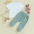 thumbnail image 3 of Bagilaanoe 2pcs Newborn Easter Outfits Baby Boy Pants Set Letter Print Short Sleeve T-Shirt Tops + Sweatpants 3M 6M 12M 18M Infant Casual Clothes, 3 of 8