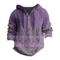 thumbnail image 5 of WTOBBY Men's Printed Cotton Linen Hooded Long Sleeve Shirt with Gradient Design for Spring and Summer Casual Daily Wear Lightweight and Breathable Pullover Top ,Purple L, 5 of 5