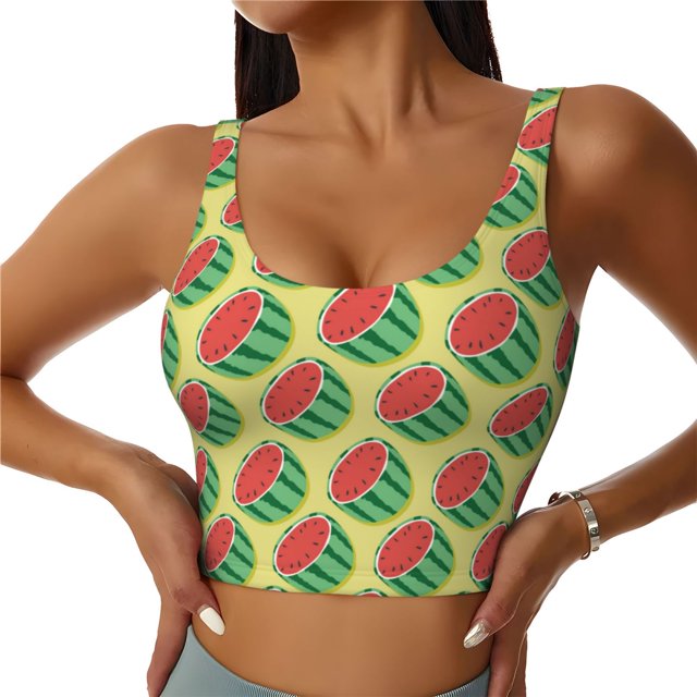 Fotbe Summer Watermelon Sujetador Deportivo Largo sin Aros para Mujer con Almohadillas y Soporte Medio, Transpirable y Absorbente, Camiseta Tipo Chaleco o Tank Top-Small