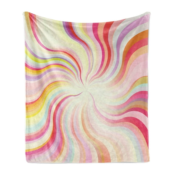 Pastel Soft Flannel Fleece Blanket, Abstract Sunburst Design Wavy Lines Sixties Seventies Style Psychedelic Retro Rays, Cozy Plush for Indoor and Outdoor Use, 50" x 60", Multicolor, by Ambesonne