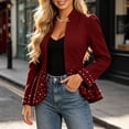 thumbnail image 2 of Sexlip Women Peplum Blazer Jacket Stand Collar Puff Long Sleeve All Over Pearl Beaded Open Front Fitted Waist Evening Party Semi Formal Outer Coat Red XXL, 2 of 9