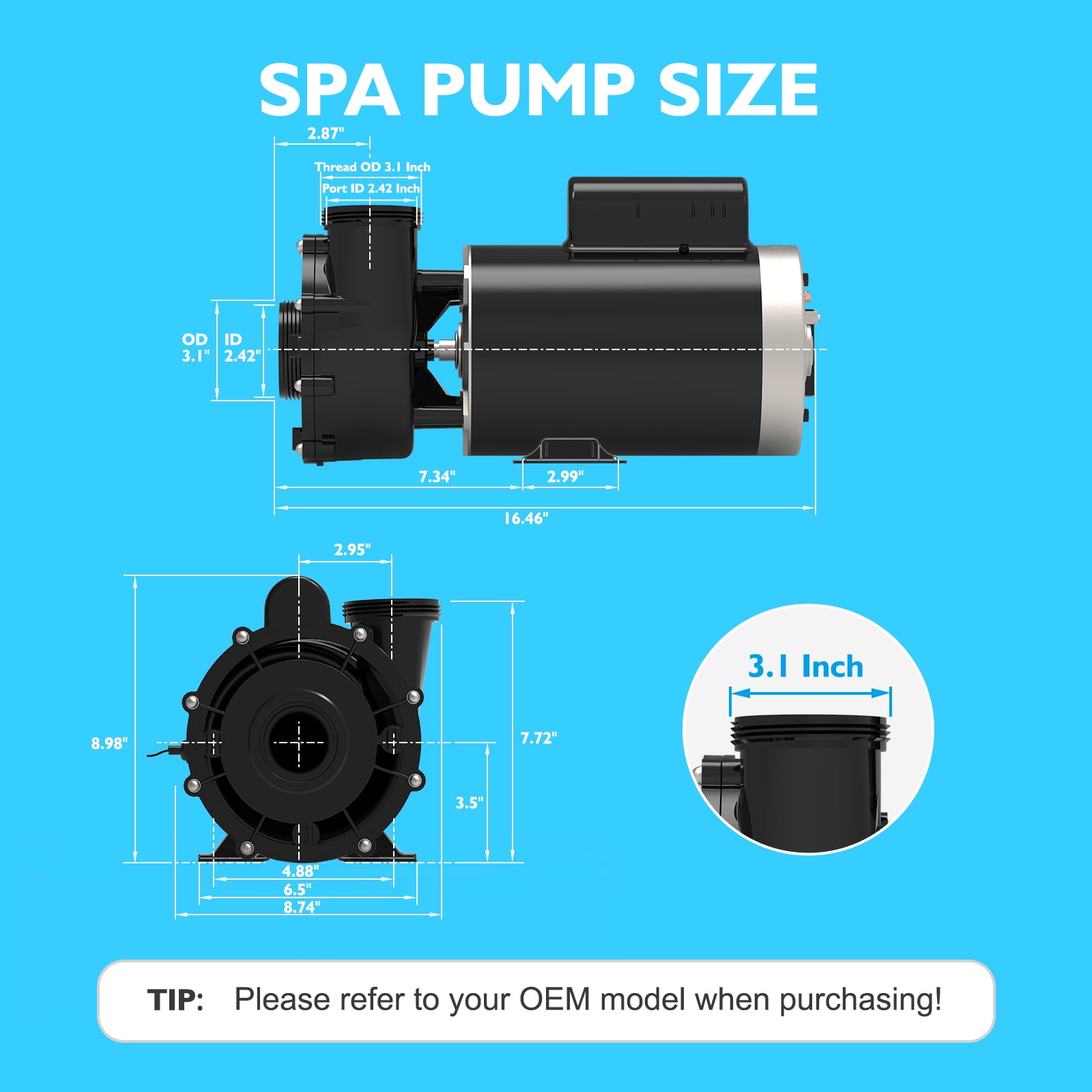 LINGXIAO SPA Pump, Single Speed Hot Tub Pump - LX SPA Pump Motor 4HP, 230V, 2" Port (Model: 56WUA400-I)