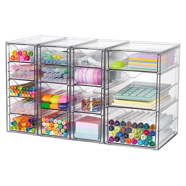 Organizador de escritorio Vtopmart transparente con 16 cajones para material de oficina