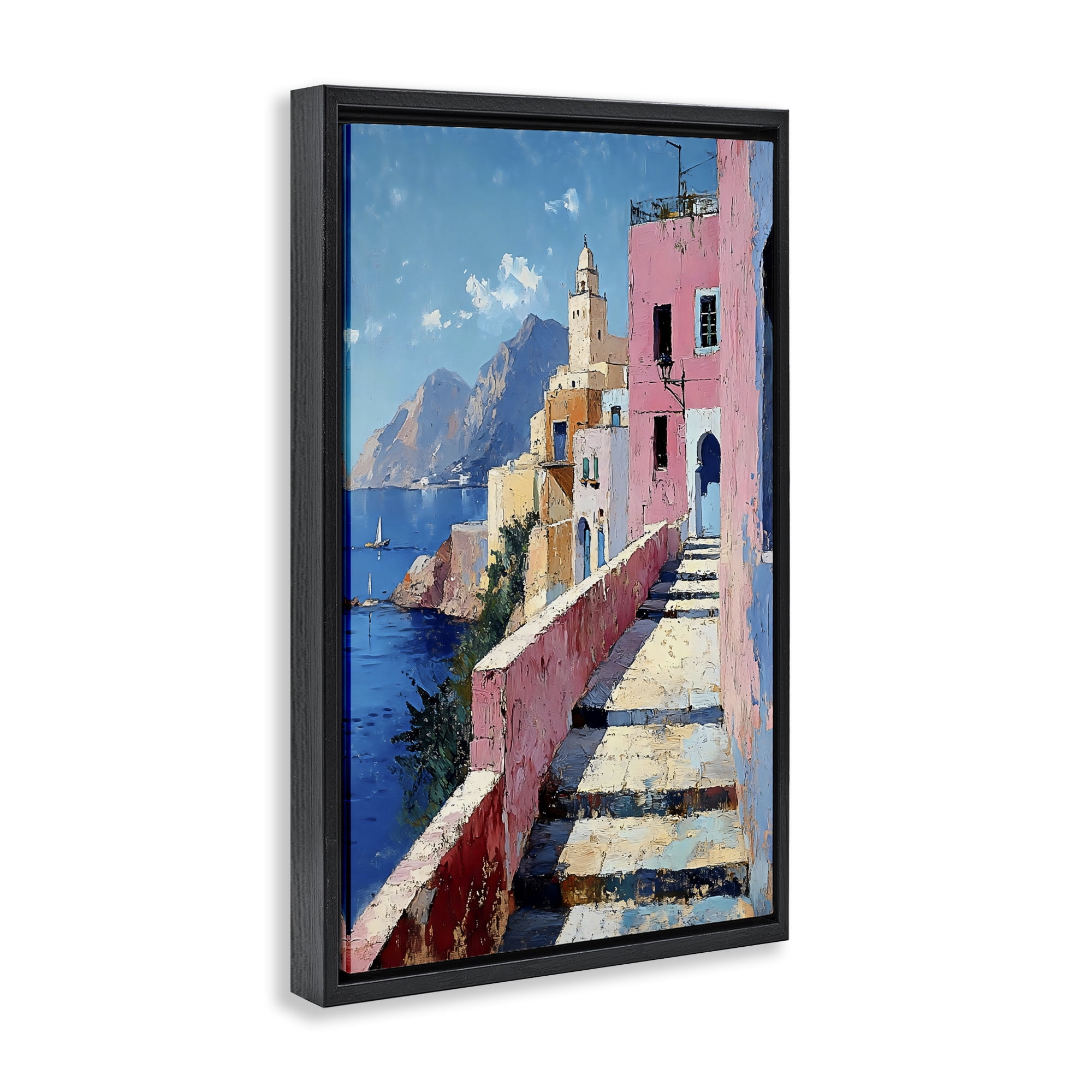 Stupell Industries Coastal Village's Sunlit Pathway Black Framed Floater Canvas Wall Art, design by Creative Studio