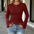 thumbnail image 2 of Aezemi Womens Flare Long Sleeve Shirts Fashion Ribbed Round Neck Slim Fit Casual Daily Tops Spring Fall Outerwear Trendy Casual Comfy All Match Tees XL, 2 of 7