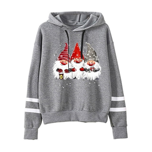 Innerwin Sweat-Shirt Imprimé de Noël Femmes Hoodies Sport Colorblock Ample à Capuche Tops Gris M