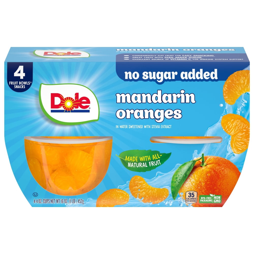 Dole Fruit Bowls Mandarin Oranges With No Sugar Added Cups 4 ct / 4 oz - 3 Pack