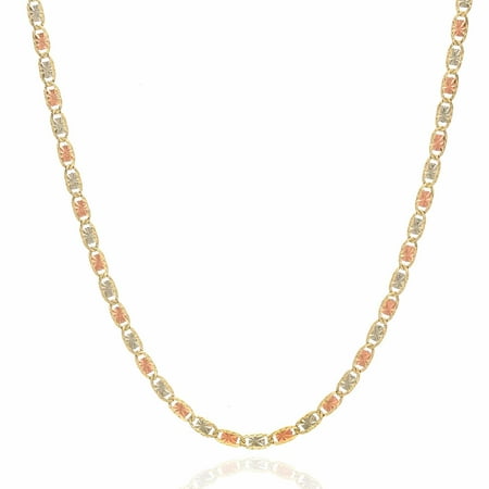 Solid 14K Gold Tri-Color 2mm Diamond-Cut Valentino Chain Necklace 16"-20"