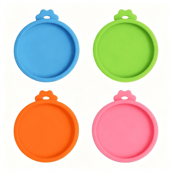 CCOCC 4Pcs 3 Oz Cat Food Can Lids(Pink Orange Green Sky Blue),Durable Pet Can Lids,Silicone Small Pet Food Can Covers Waterproof Cat Food Cans Lids for 3 Oz 2.5 Oz Cat Food Cans