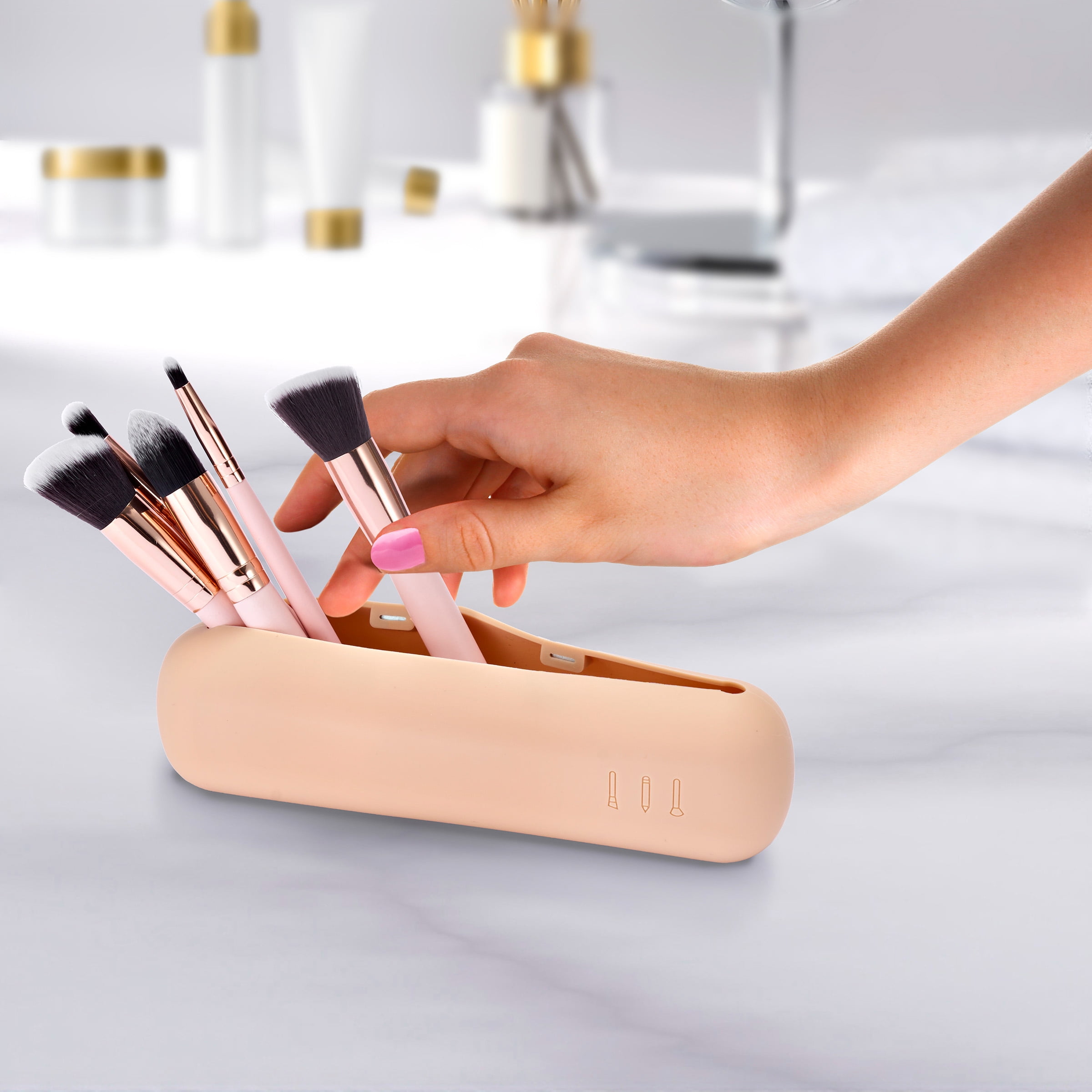 Sorbus Travel Makeup Brush Holder, Waterproof Silicone Cosmetic Organizer, Nude