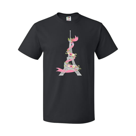 Inktastic Eiffel Tower in Paris with Flowers and Pink Banner T-Shirt