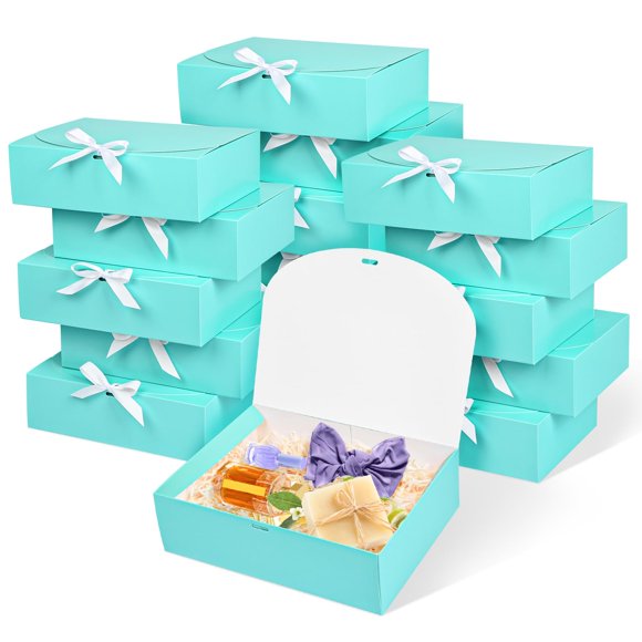 Cajas de regalo WLUSEAXI, paquete de 12 unidades, 30 x 25 x 8 cm, color azul con cinta