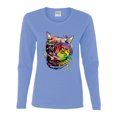 thumbnail image 2 of Cute Colorful Rainbow Cat Animal Lover Womens Graphic Long Sleeve T-Shirt, Light Blue, 2XL, 2 of 3