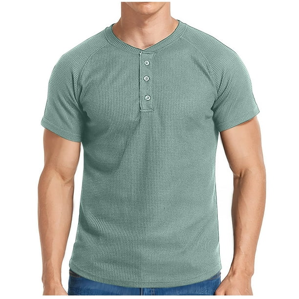 Chaqueta Casual de Color Sólido de los Hombres, Botón de Manga Corta Delantera Cuello Redondo Blusa Ligera para el Uso Diario Y el Trabajo, Moda Superior