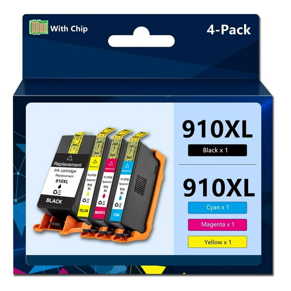 910 Ink Cartridges Replacement for HP 910XL Ink Cartridges, Compatible for HP 8020 8022 8024 8025 8028 8031 8033 Printer, Black Magenta Cyan Yellow Combo Pack, Easy to Use,CMYK 4 Pack