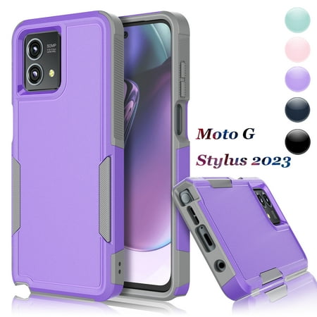 For Moto G Stylus 2023 5G Case, 2 in 1 Heavy Duty Armor Shockproof Tough Hybrid Hard PC Phone Case for Moto G Stylus 2023 5G， Njjex Rubber & Rugged Shockproof Full Body Protection Case Cover - Purple