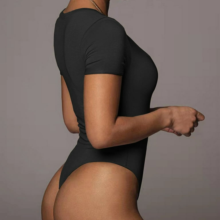 Body Shaper for Women Tummy Control Shapewear Short Sleeve Deep V Neck  Thong Bodysuit One Piece Jumpsuit Tops 