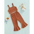 thumbnail image 3 of Chollius Toddler Girls Summer Outfits Solid Color Ribbed Sleeveless Crop Tops Elastic Waist Flare Pants 2Pcs Set, 3 of 9