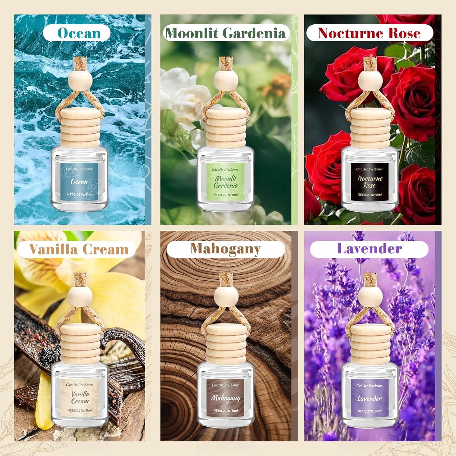CozyNestFinds 6 Pack Car Air Freshener - Mothers Day Gift for Her, Hanging Air Freshener Essential Oil Diffuser, Romantic Car Scents Cute Auto Decor Birthday Gifts for Women/Men