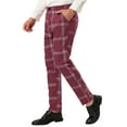 thumbnail image 4 of MODA NOVA Big & Tall Men's Plaid Dress Pants Slim Fit Checked Printed Pants Burgundy LT(US 34), 4 of 5