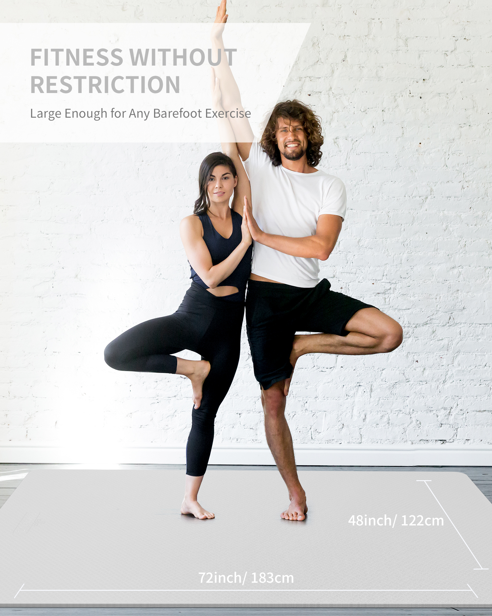 Cambivo Extra-Large Yoga Mat 6' × 4' 6mm Gray photo 7