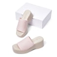 thumbnail image 4 of Zhabtuc Backless Slip On Platform Slides Square Open Toe Platform Sandals Summer Casual Platform Wedge Slides for Women, 4 of 5