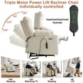 thumbnail image 3 of TEKAMON Power Lift Recliner Chair for Elderly - Adjustable Headrest, Three Motor, Infinite Positions, Built-in Massage and Heating, USB Ports, Cup Holders -Ivory Rice, 3 of 8