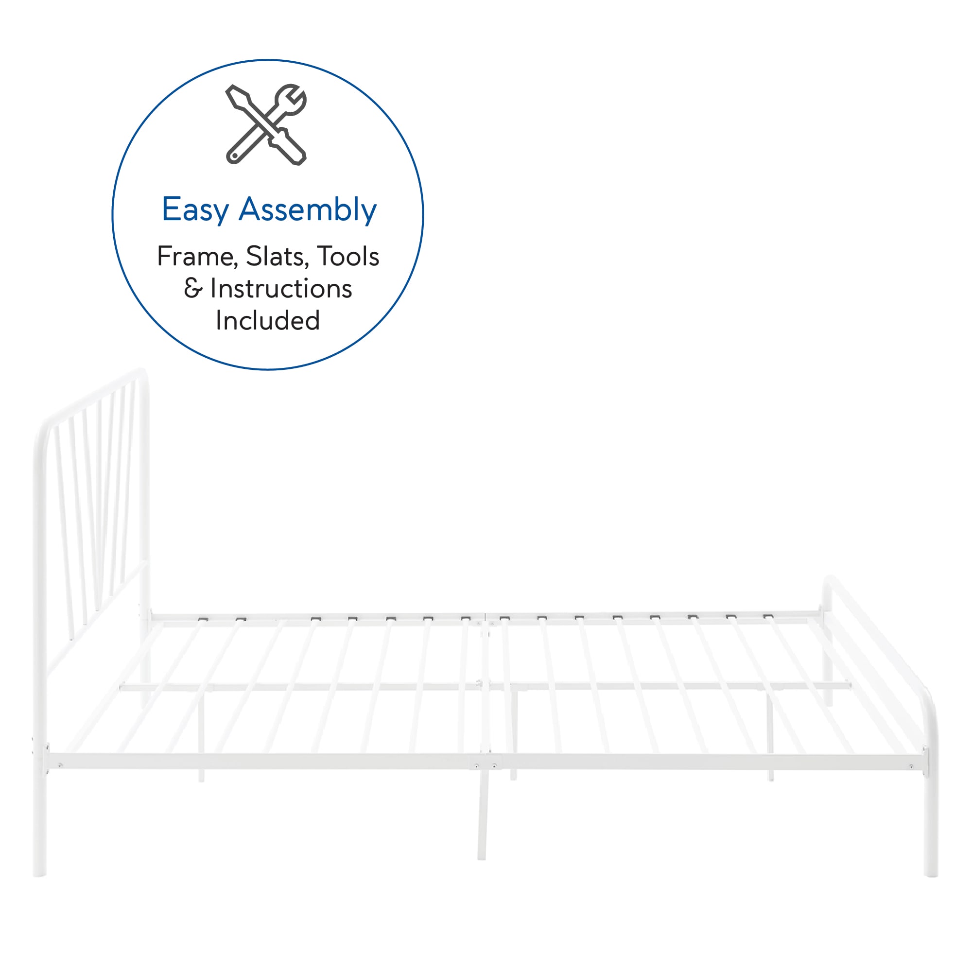 Modern Essentials Valermo Metal Bed Frame with Headboard, Full. White
