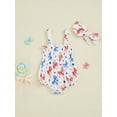 thumbnail image 4 of Miaouyo Baby Girls 4th of July Romper Star Bow Print Seeveless Smocked Jumpsuit with Headband 2 Pcs Set, 4 of 9