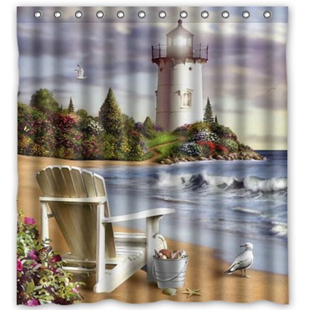 HelloDecor Lighthouse Art Shower Curtain Polyester Fabric Bathroom
