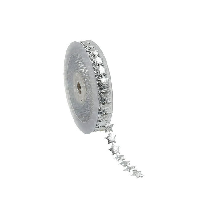 1 Roll of 15M Christmas Ribbon Creative Hanging Rope Decor Garland Embossed Pentagram Ribbon Christmas Decor (Silver)