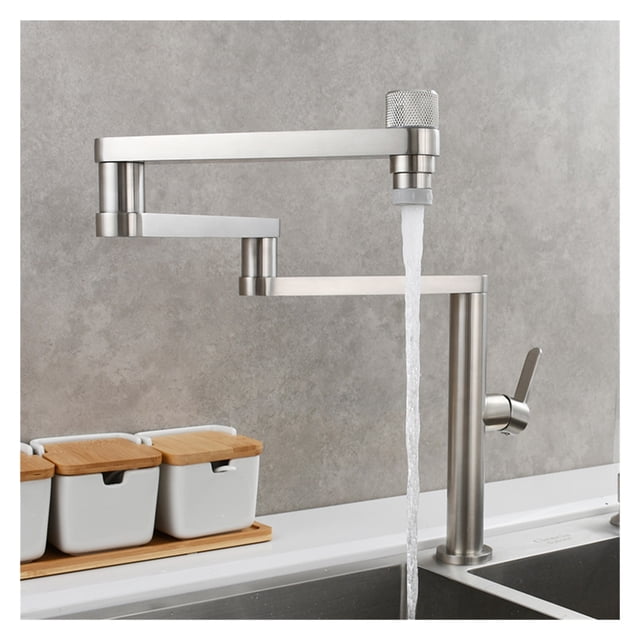 Brass Folding Kitchen Faucet Double Joint Swing Arms Hot Cold Water Three Section Extension Sink Faucet Dual Functions Tap ,bar Laundry RV Farmhouse