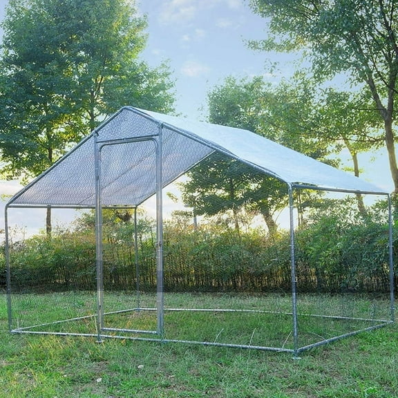 GOJOOASIS Large Chicken Coop for 15 Chickens Run Walk-in Metal Poultry Cage For Outdoor Backyard