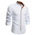 thumbnail image 2 of VSSSJ Dress Shirt for Men Long Sleeve Banded Collar Button Down Color Block Shirt Slim Fit Wrinkle Free Business Casual Formal Shirts White L, 2 of 7