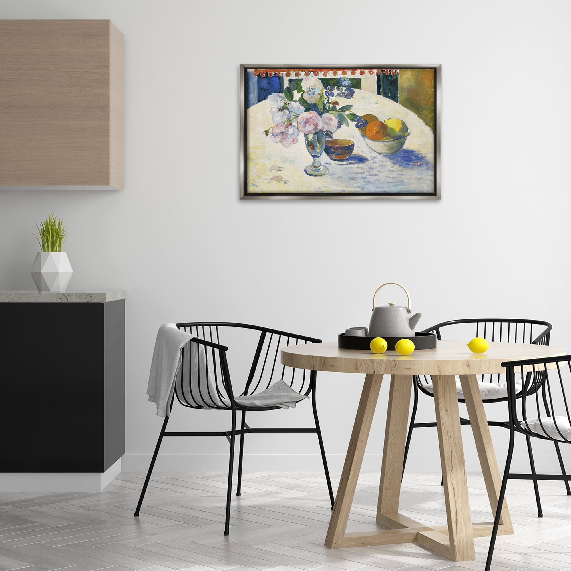 Stupell Industries Classic Gauguin Flowers & Fruit Bowl Food & Beverage Painting Gray Floater Framed Canvas Art Print Wall Art, 31 x 21