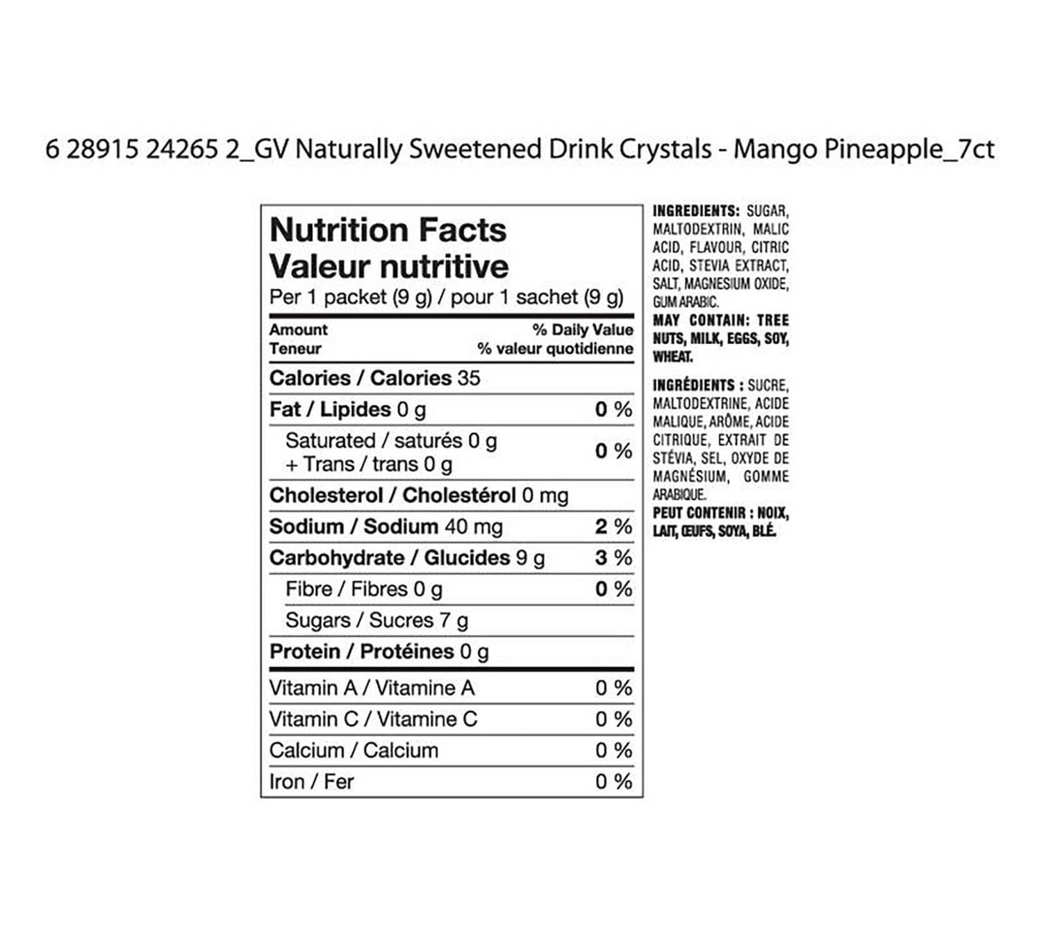 Great Value Mango Pineapple Naturally Flavoured Drink Mix, 63 g, 7 Packets