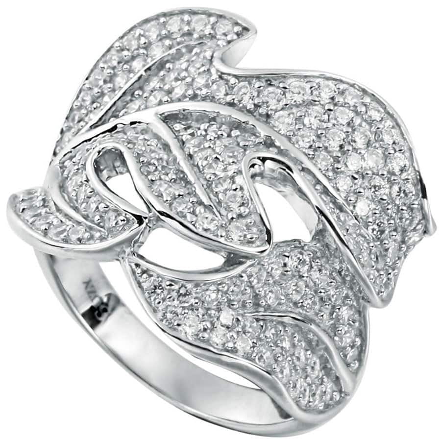925 Sterling Silver cocktail ring white round cz baguette leaf bypass party
