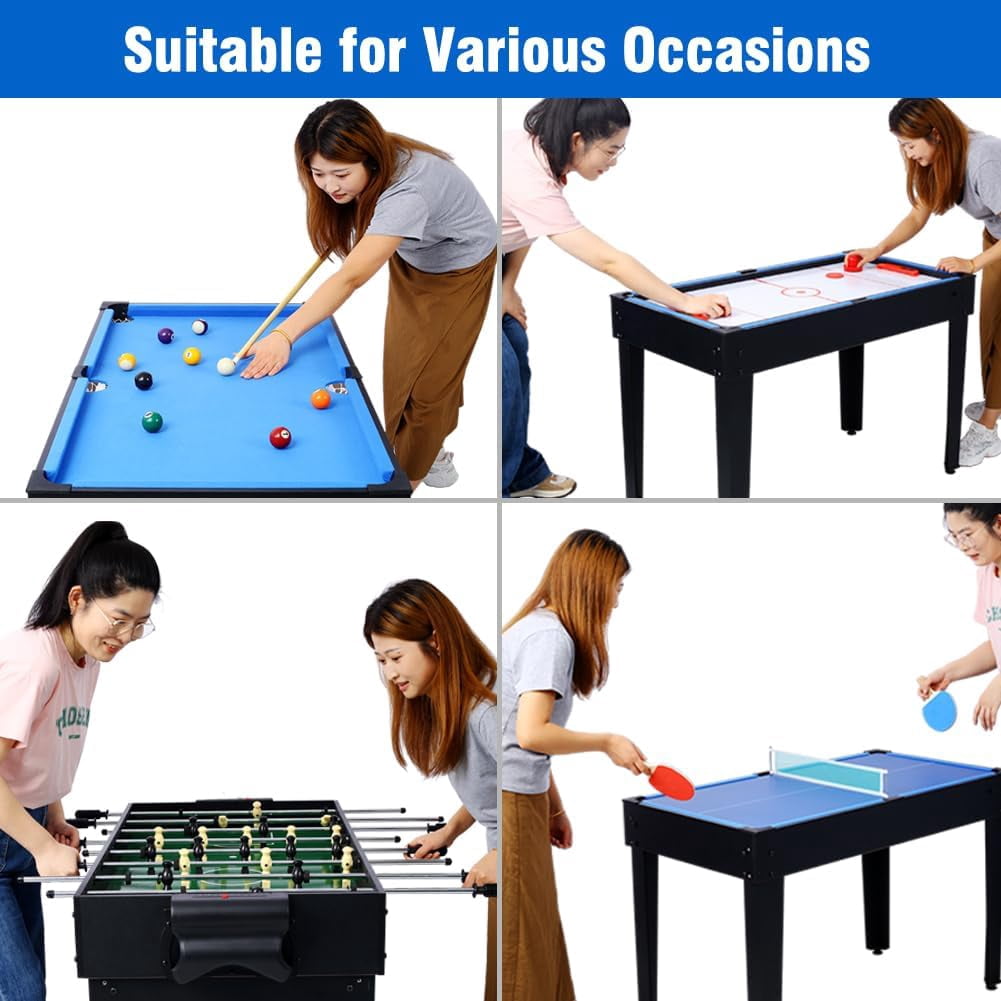 Acekid 5 in 1 Multi Game Table Combination Game Table Set with Foosball Table Pool Billiards Basketball Air Hockey Table Tennis Black Blue