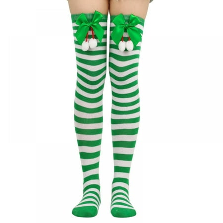 

Women Knee High Socks Christmas Bowknot Stockings Striped Long Socks Elastic Boot Socks Fall Winter Leg Warmers Holiday Daily Wear