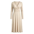 thumbnail image 4 of Womens Elegant Dresses Long Sleeve V Neck Trendy Ruched Wrap Waist Cinching Dress for Formal Wedding Party Rehearsal Dinner Beige XXL, 4 of 7
