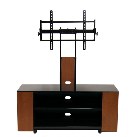 Versatile TV Stand with Mount & Multimedia Storage Cabinet for Up to 90" TV, Caster & Adjustable Feet Included, Dark Birch/Black