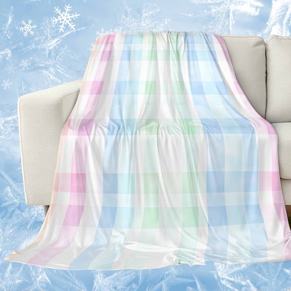Blue Pink Plaid Cooling Blanket,Lightweight Breathable Summer Throw Blanket with Double Sided Cold Effect,Pastel Green White Buffalo Patchwork Picnic Blankets Bed Sheet for Hot Sleepers 30"x40"